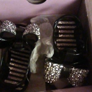 Baby sandals black and silver sparkle